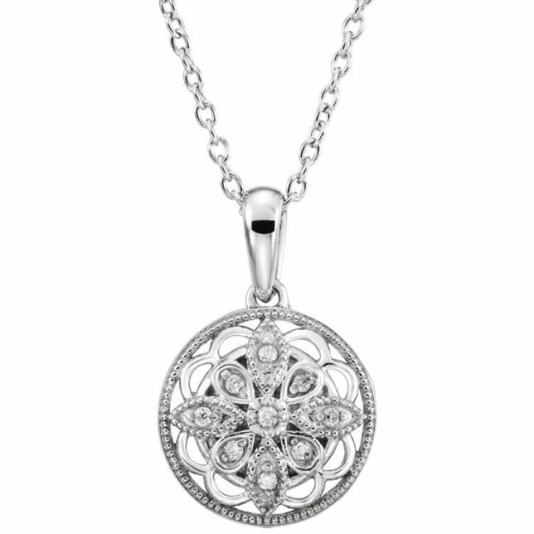 Ladies leaf gleam necklaces -Sterling Silver .05 CTW Natural Diamond 18" Necklace