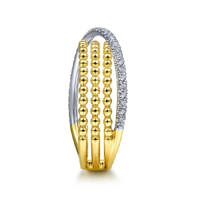 Gabriel & Co. - LR51720M45JJ - 14K White-Yellow Gold Three Row Bujukan Ball and Diamond Band Ring