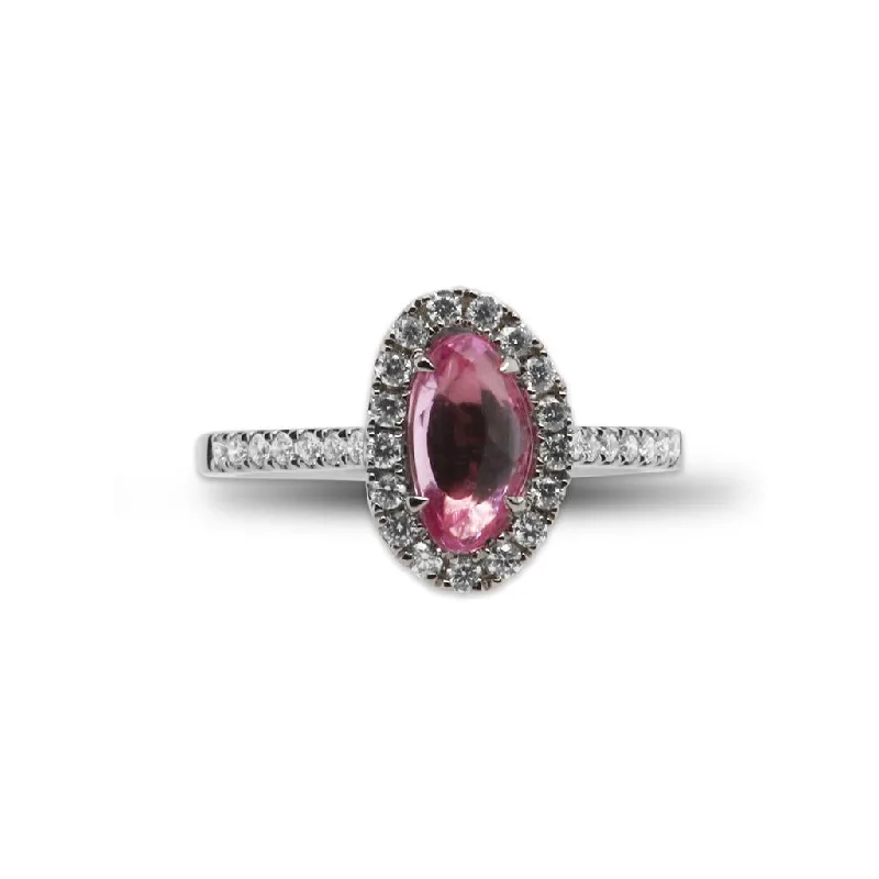 Ladies Rings with Arrow Spark-18k White Gold Diamond & Pink Sapphire Ring