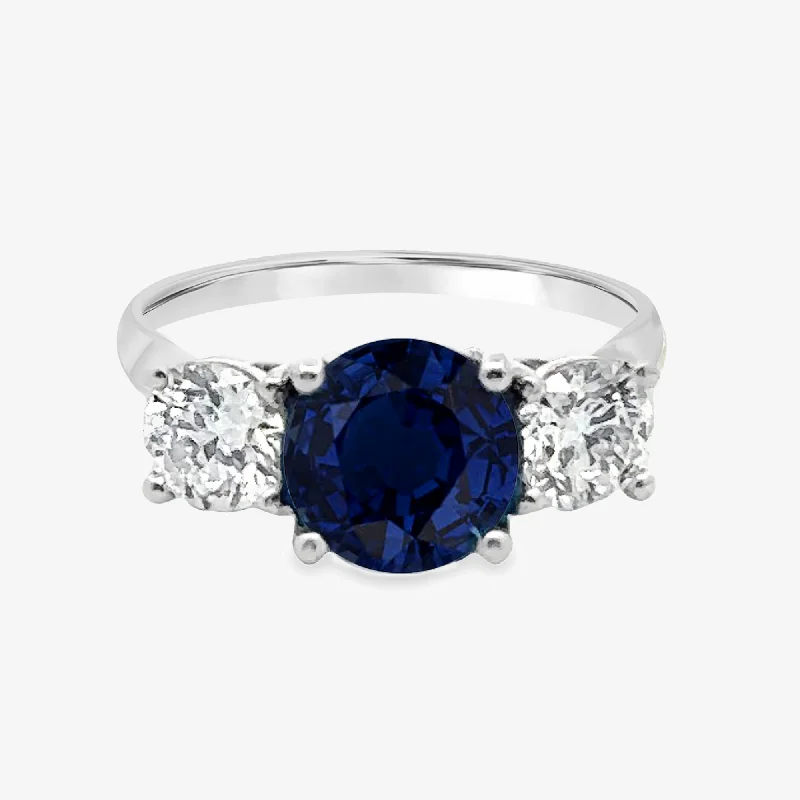 Ladies Rings with Cross Glow-3.12CT Blue Sapphire & Diamond Ring