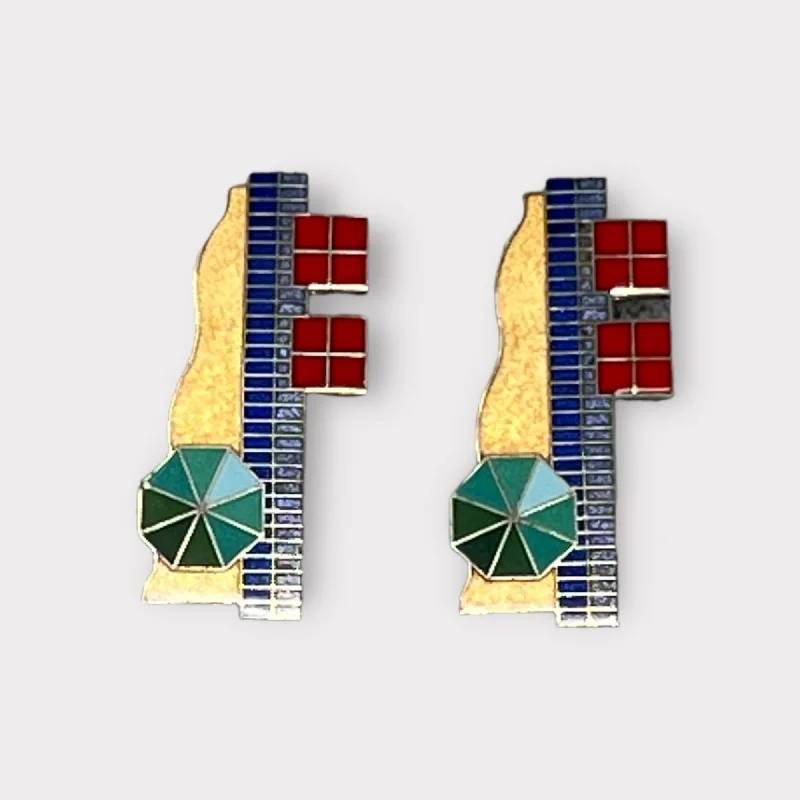 Ladies Earrings with Amber Scapolite-César Pelli Memphis Enamel Earrings