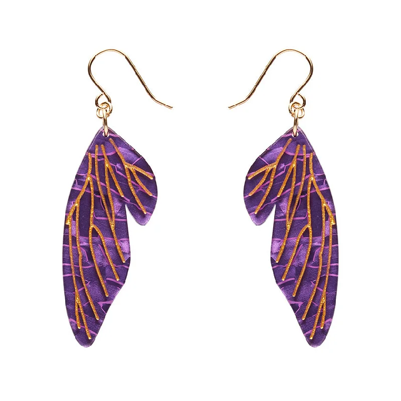 Ladies Earrings for Gala Shine-Erstwilder - Fairy Wing Drop Essential Earrings - Purple