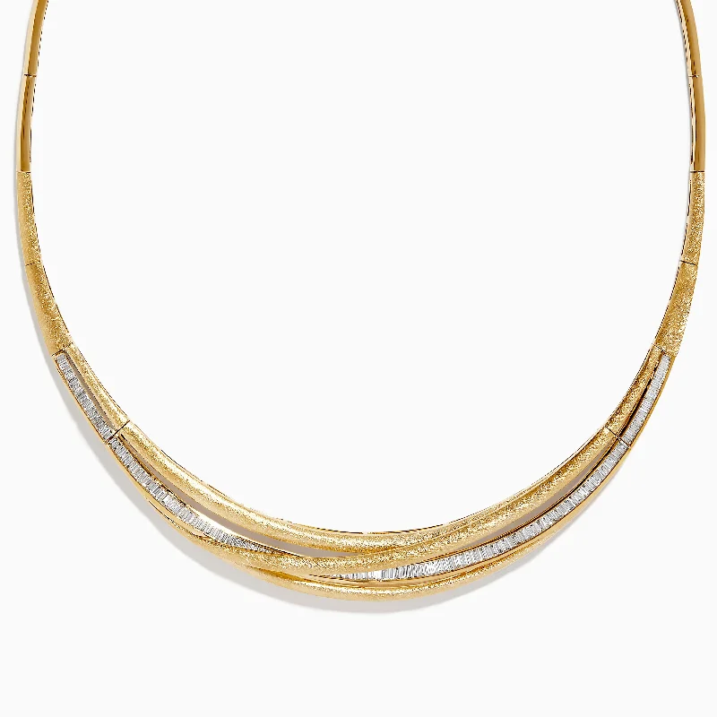 Ladies effortless daily necklaces -D'Oro 14K Brushed Yellow Gold Diamond Statement Collar Necklace 2.32 TCW