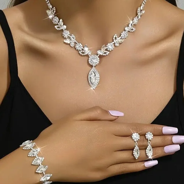 Ladies Earrings with Cosmic Glow-4pcs Jewelry Set l Rhinestone Earrings l Necklace l Bracelet l Prom l Wedding JS-943