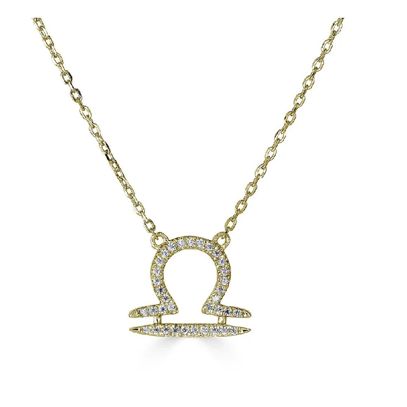 Ladies dazzling party necklaces -14KT GOLD 0.12 CARAT ROUND DIAMOND LIBRA NECKLACE- 2 COLORS