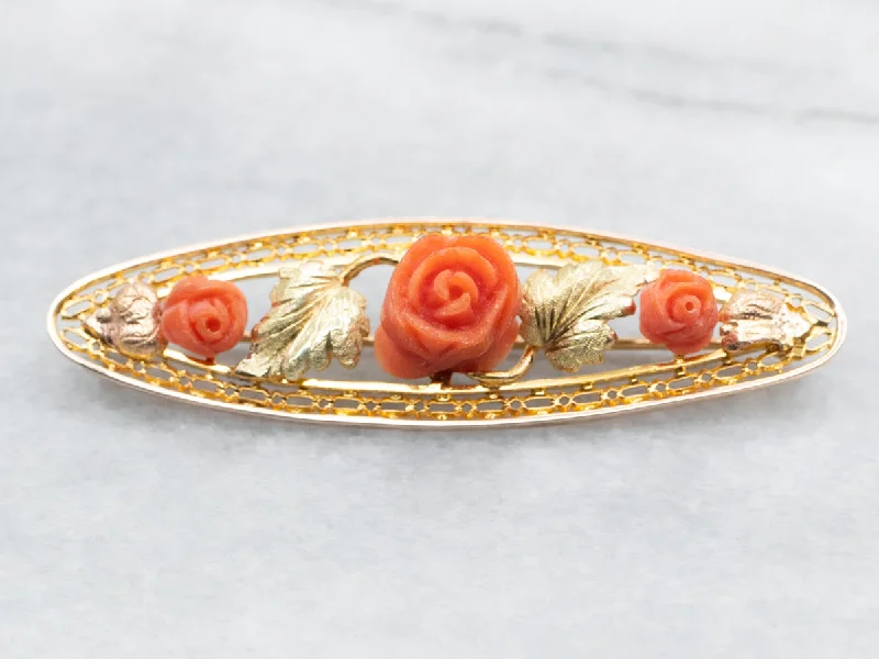 Ladies anchor gleam brooches -Lovely Carved Coral Flower Brooch