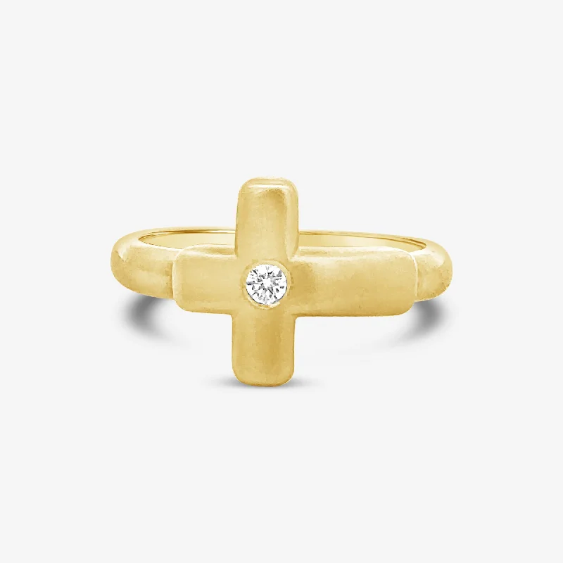 Ladies Rings with Sea Aquamarine-Single Diamond Cross Ring