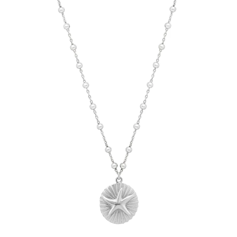 Ladies hippie soul necklaces -Silver Starfish Medallion Necklace