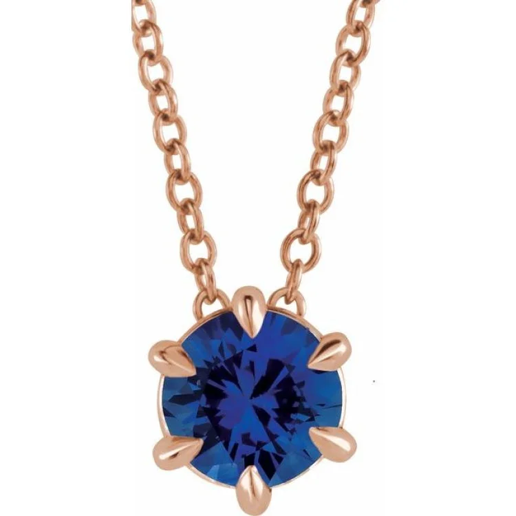 Ladies rustic charm necklaces -14K Rose 4 mm Natural Blue Sapphire Solitaire 16-18" Necklace