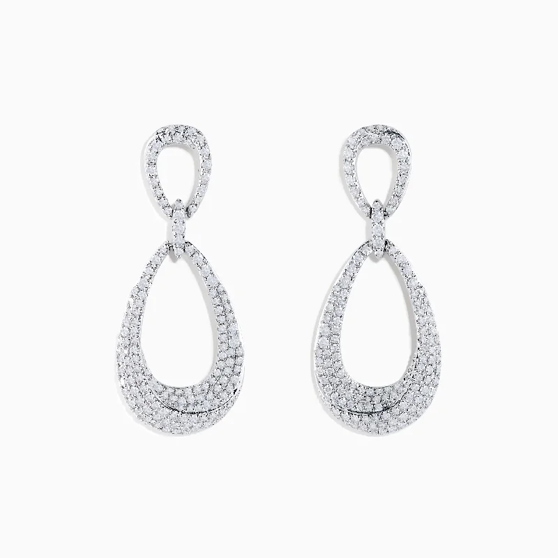 Ladies Earrings with White Muscovite-Pave Classica 14K White Gold Diamond Earrings