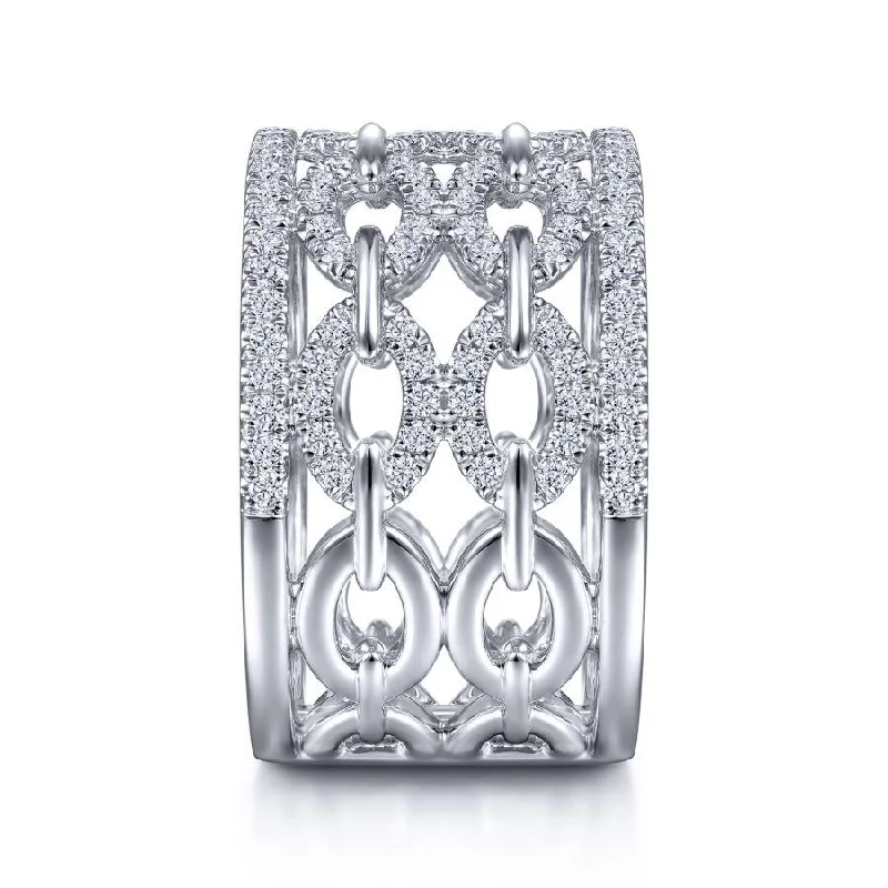 Ladies Rings Soft Shine-Gabriel & Co. - LR51997W45JJ - 14K White Gold Diamond link Ring