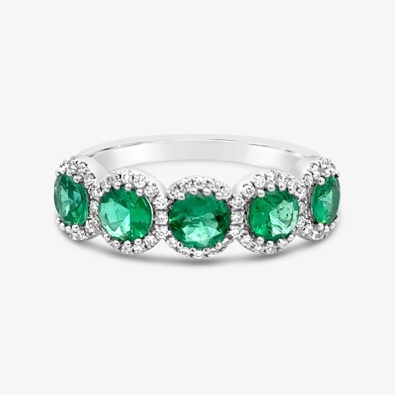 Ladies Rings Ethnic Spark-Emerald & Diamond Round Halo Ring