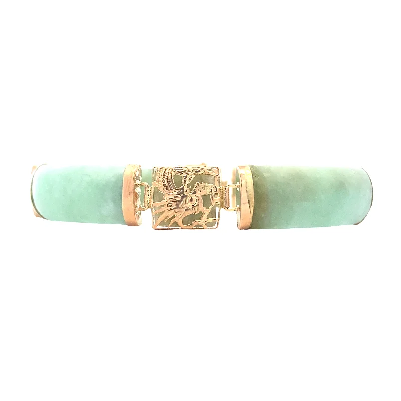 Ladies motivating glow bracelets -Estate Carved Jade Bangle in Yellow Gold