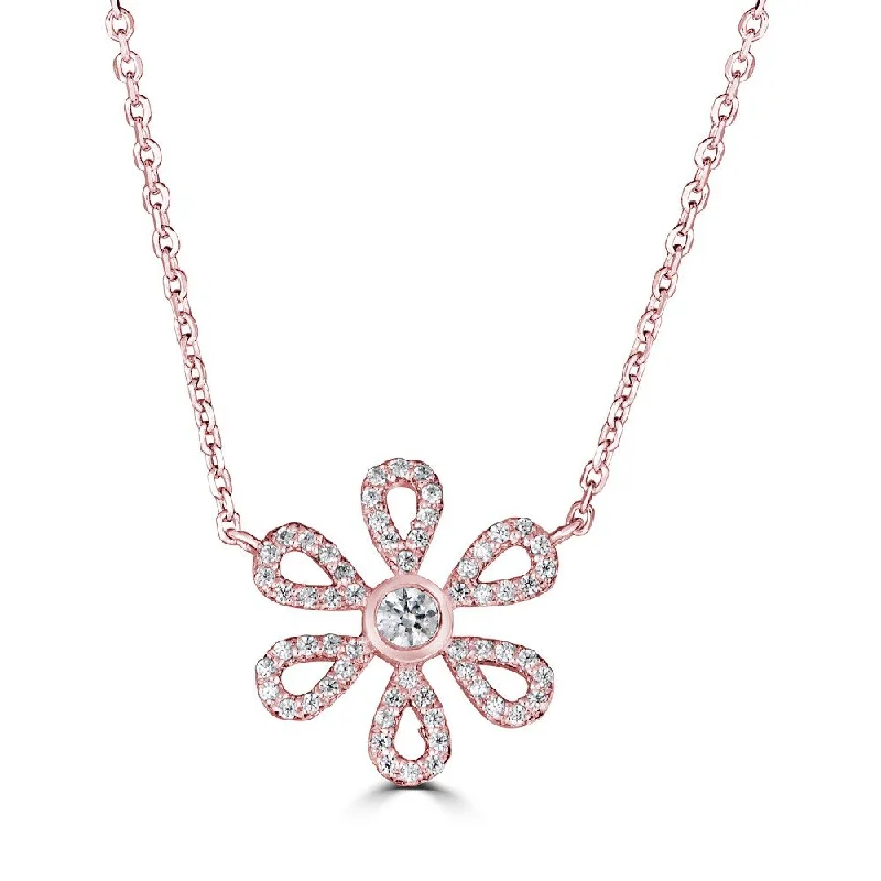 Ladies faithful shine necklaces -Emilique 14KT Gold 0.19 CTW Diamond Flower Necklace