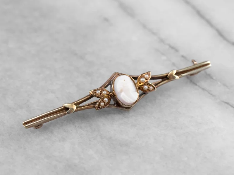 Ladies eternal infinity brooches -Victorian Cameo Seed Pearl Gold Brooch