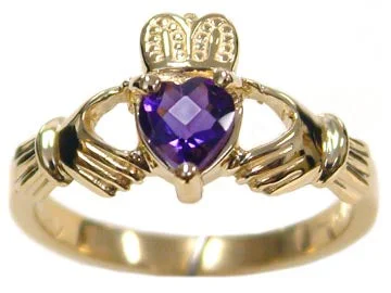 Ladies Rings with Blue Apatite-14K Yellow Gold Amethyst Claddagh Ring HB00321AM