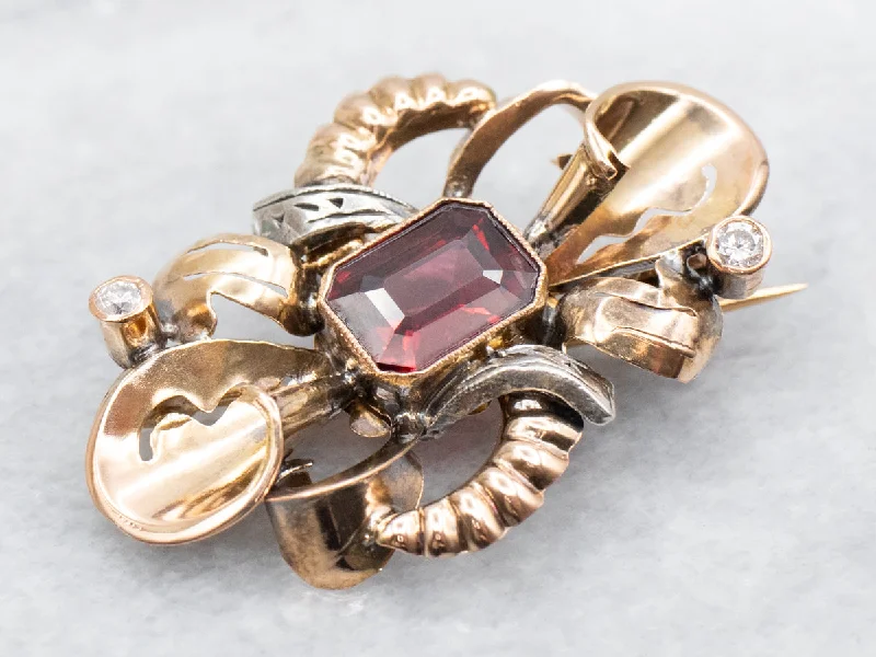 Ladies lunar charm brooches -Victorian Revival Garnet and Diamond Brooch