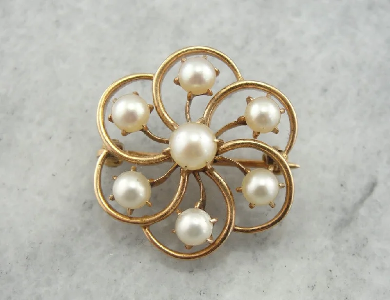 Ladies brilliant crystal brooches -Vintage Pearl Brooch with Floral Design