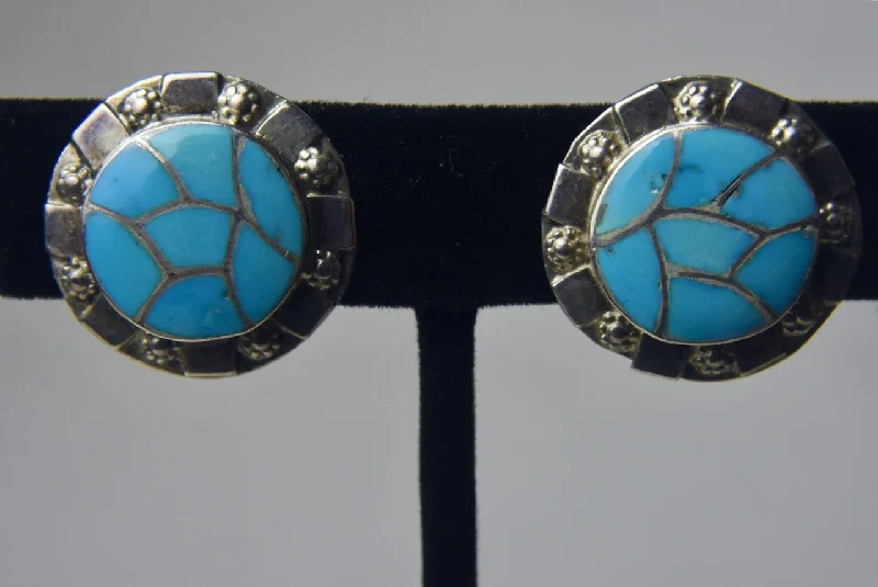 Ladies Earrings Braided Shine-Carmichael Haloo - Sterling Silver Turquoise Zuni Clip On Earrings