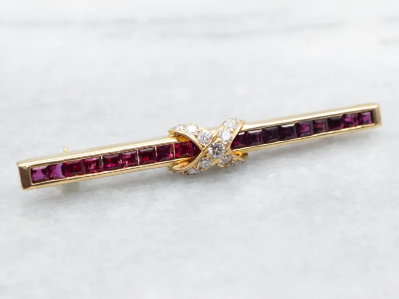 Ladies crisp white gold brooches -Vintage Tiffany & Co Ruby and Diamond Brooch