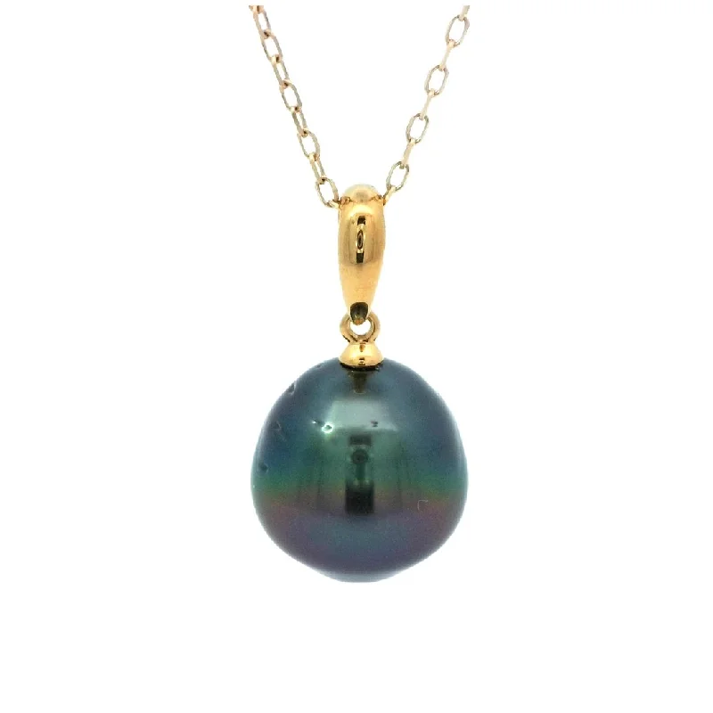 Ladies brilliant crystal necklaces -Cultured Tahitian Pearl Necklace in Yellow Gold