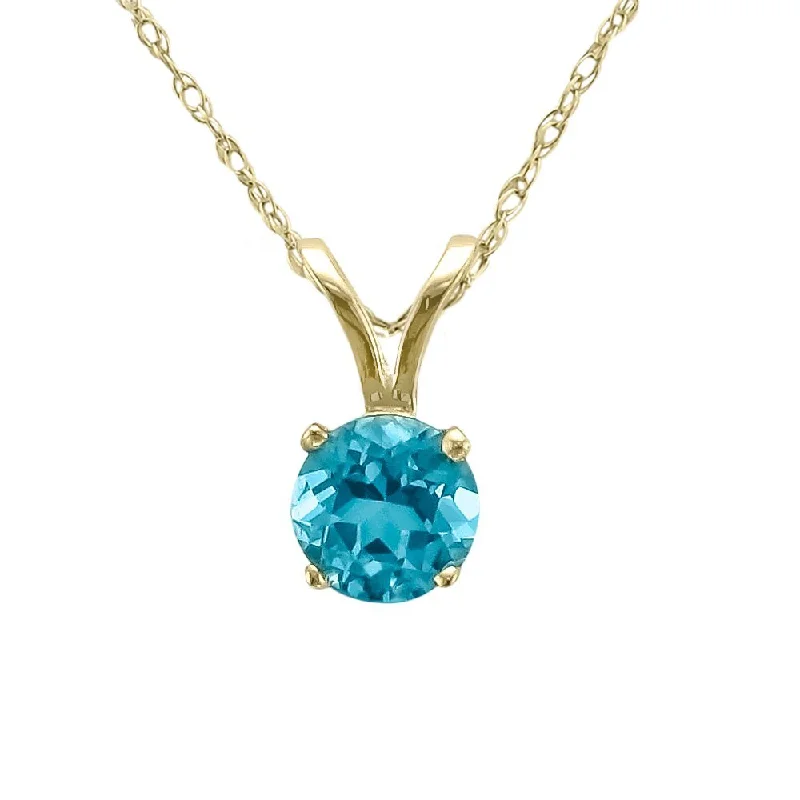 Ladies icy winter necklaces -14KT YELLOW GOLD 1/2 CT ROUND SWISS BLUE TOPAZ NECKLACE