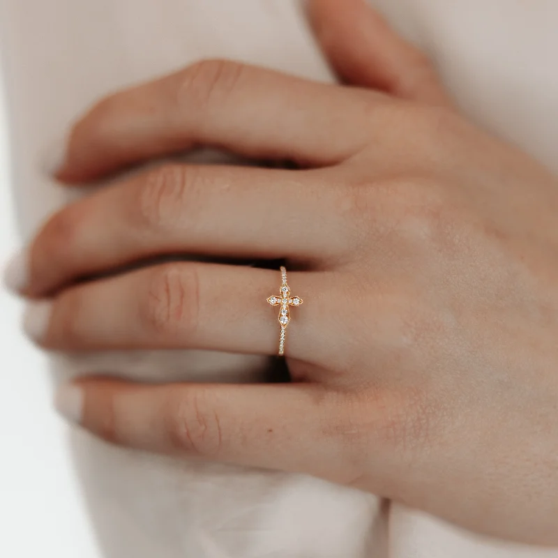 Ladies Rings Bold Glow-East to West Diamond Cross Ring