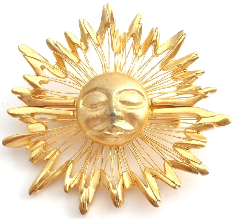 Ladies soothing shine brooches -Sun Face Brooch Gold Tone Pin Vintage