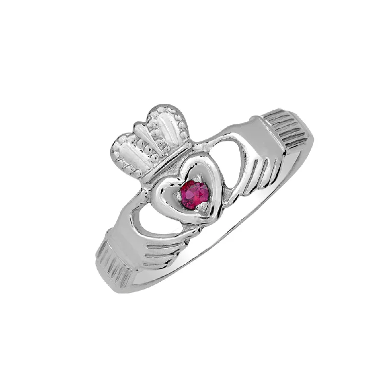 Ladies Rings with Pink Eudialyte-Sterling Silver Ruby Claddagh Ring HB00540RUSS