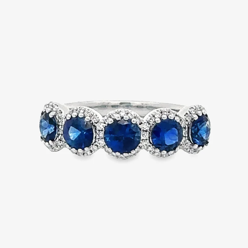 Ladies Rings Luxe Spark-Round Blue Sapphire & Diamond Halo Ring