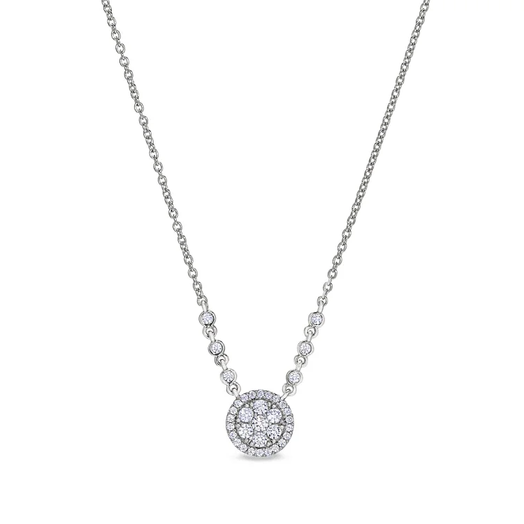 Ladies ethnic weave necklaces -Platinum Finish Sterling Silver Micropave Necklace with Simulated Diamonds on 16" - 18 "Adjustable Cable Chain