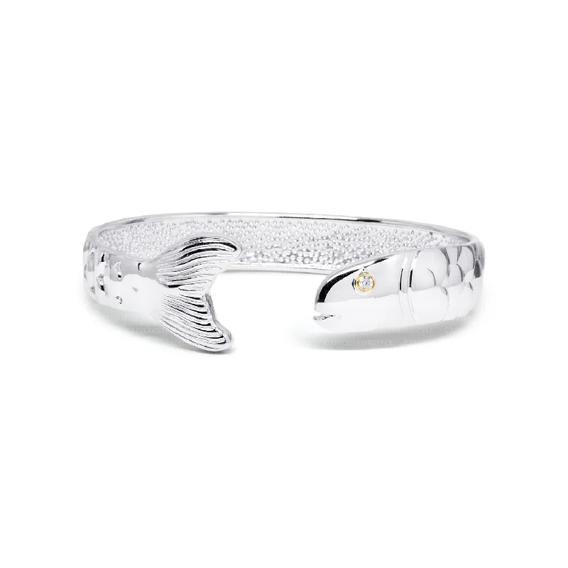 Ladies lock glow bracelets -Cape Cod Fish Bracelet in Sterling Silver with a Diamond Eye