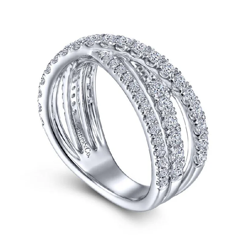 Ladies Rings with Crystal Glow-Gabriel & Co. - LR51992W45JJ - 14K White Gold Diamond Criss Cross Ring