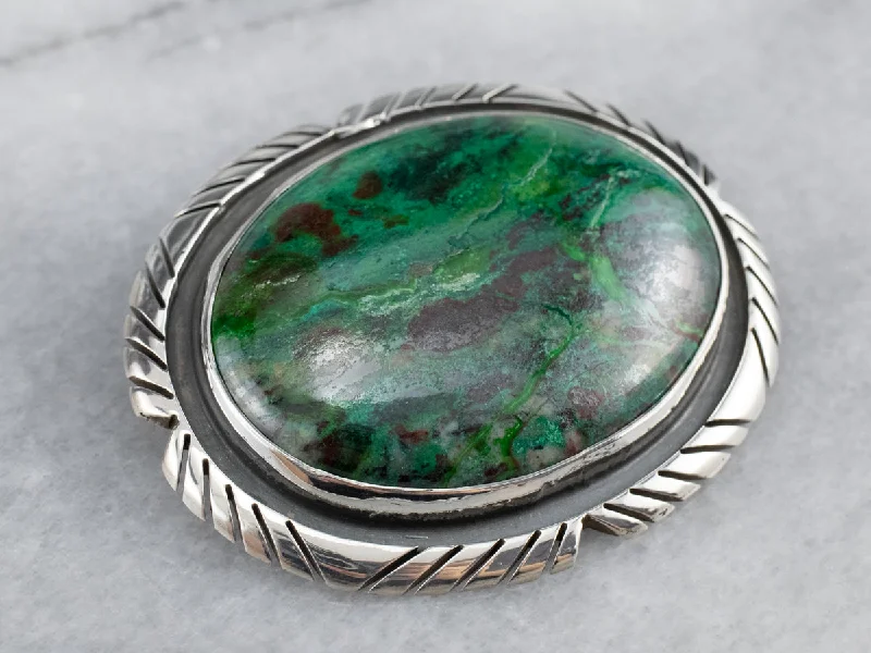 Ladies night shimmer brooches -Chrysocolla Sterling Silver Brooch Pendant