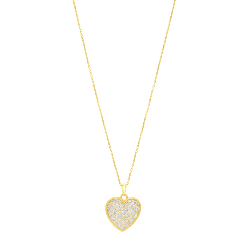 Ladies club vibe necklaces -14K Gold Diamond Cut Checkered Heart Necklace