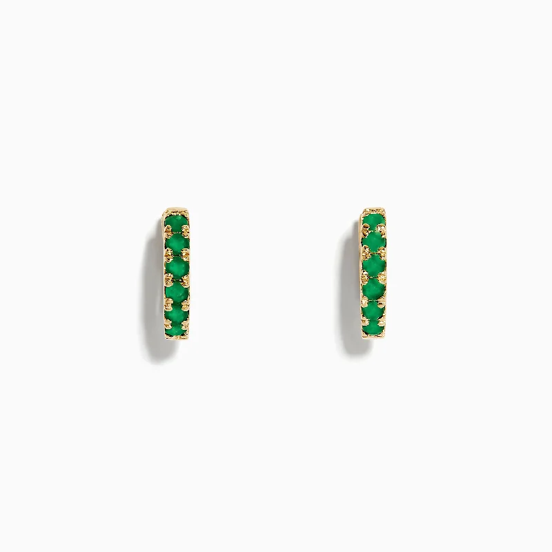 Ladies Earrings with Cyan Euclase-Brasilica 14K Yellow Gold Emerald Huggie Earrings