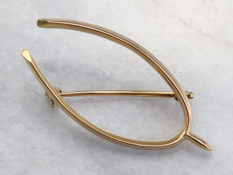 Ladies thick flair brooches -Vintage Gold Wishbone Brooch