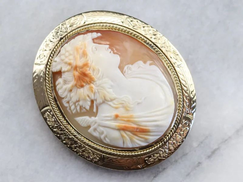 Ladies aged metal brooches -Large Vintage Cameo Brooch