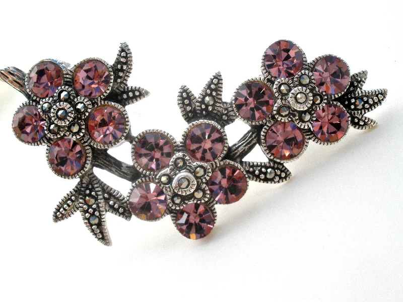 Ladies maternal bond brooches -Pink Crystal Flower Brooch Sterling Silver