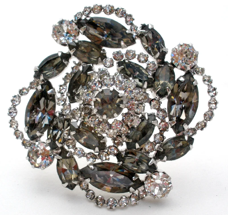 Ladies autumn hue brooches -Gray & Clear Rhinestone Brooch Pin Vintage