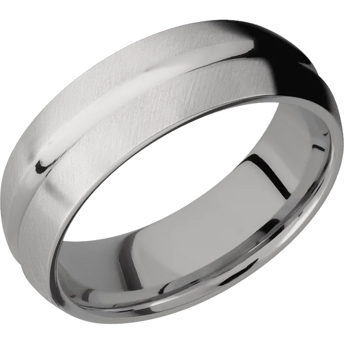 Ladies Rings for Chef Spark-7mm wide Domed Center Concave Titanium Ring with Angle Satin Finish