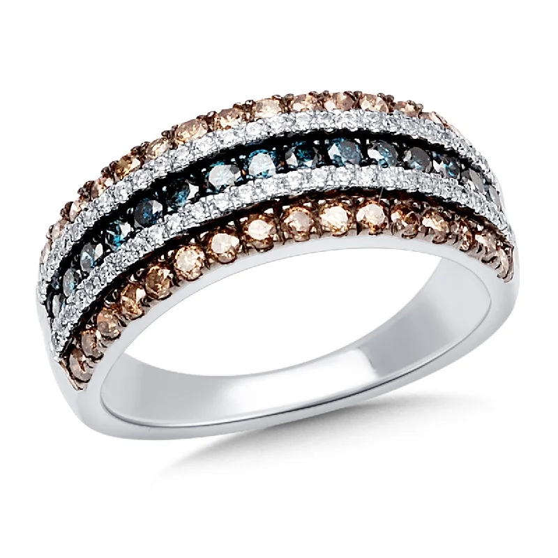 Ladies Rings for Engineer Shine-14k White Gold Brown and Blue Diamond Pave Ring