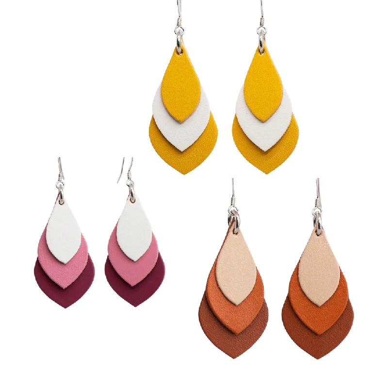 Ladies Earrings with Rose Kunzite-KI & Co - Leather Tear Drop Earrings Various