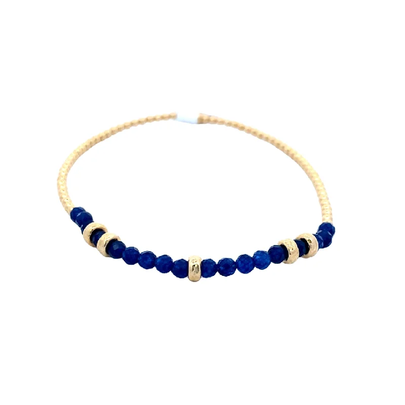 Ladies zirconia spark bracelets -2mm Blue Sapphire and Rondelle Stretch Beaded Bracelet in Yellow Gold by Karen Lazar