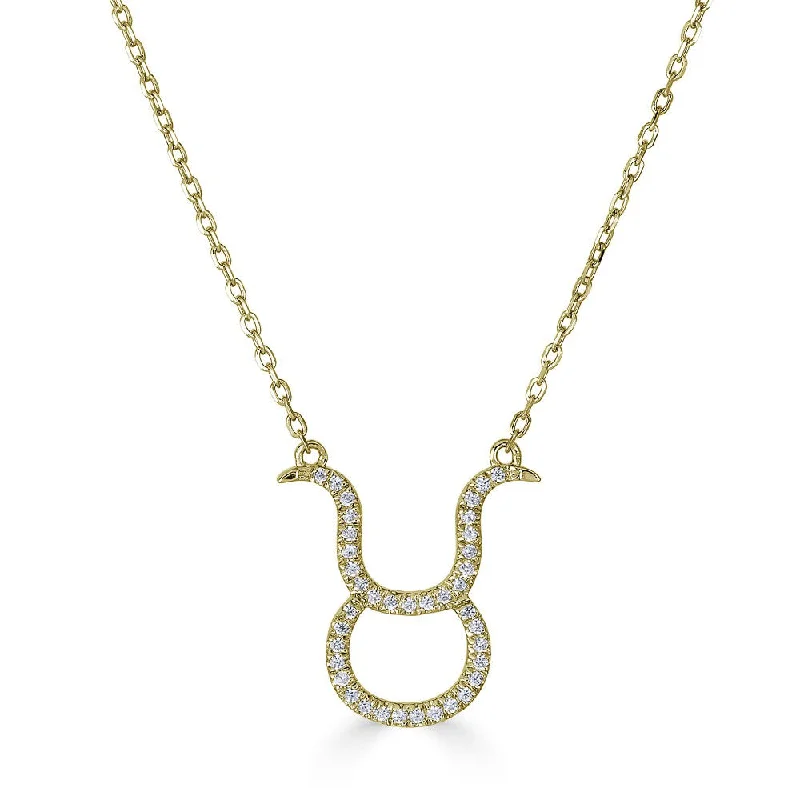 Ladies night shimmer necklaces -14KT GOLD 0.12 CARAT ROUND DIAMOND TAURUS NECKLACE- 2 COLORS