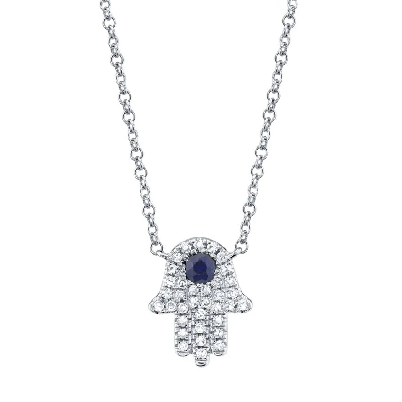 Ladies unicorn shine necklaces -14KT GOLD 0.08 CTW SAPPHIRE & DIAMOND HAMSA NECKLACE