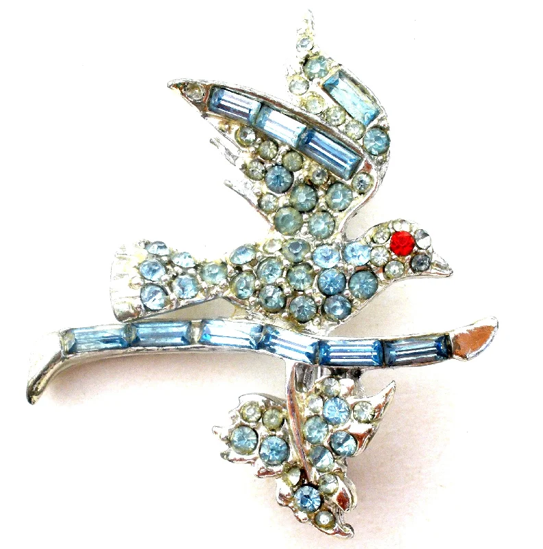 Ladies desert dune brooches -Vintage Blue Bird On A Branch Brooch Pin