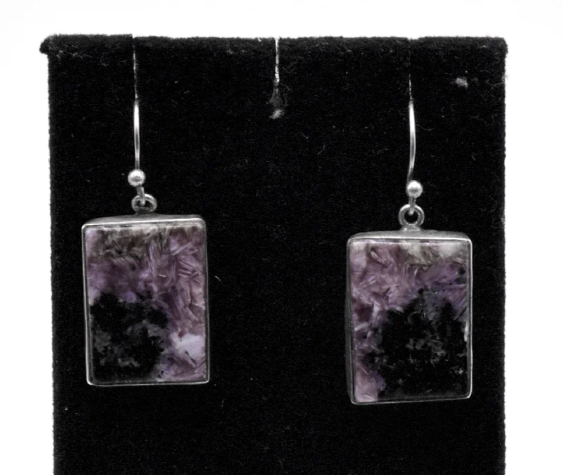 Ladies Earrings Infinite Spark-Charoite Sterling Silver Dangle Earrings