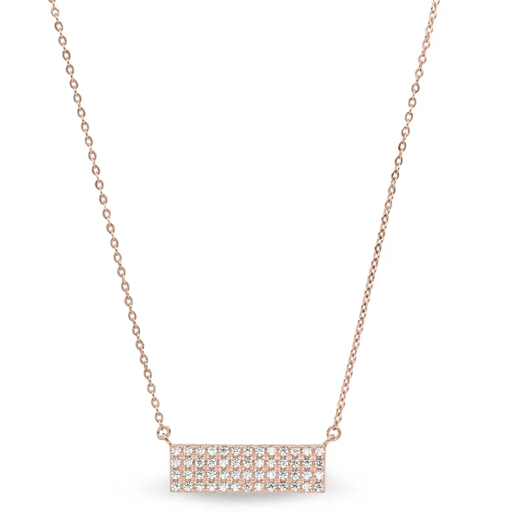 Ladies fine link necklaces -Rose Gold Finish Sterling Silver Micropave Four Row Bar Necklace with Simulated Diamonds on 16"-18" Adjustable Chain