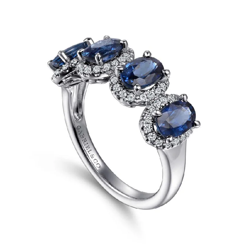 Ladies Rings Boho Spark-Gabriel & Co. - LR52022W45SA - 14K White Gold Diamond and Sapphire Oval Halo Ring